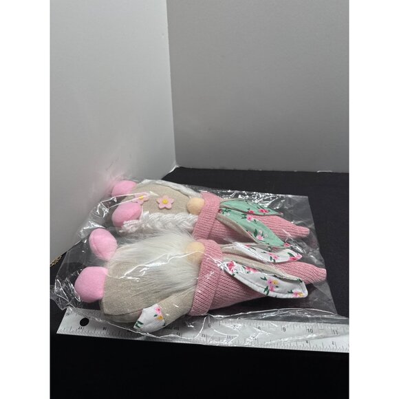 Easter Bunny Gnome Couple Decor Set With Knit Hats & Flower Accents - Picture 4 of 4